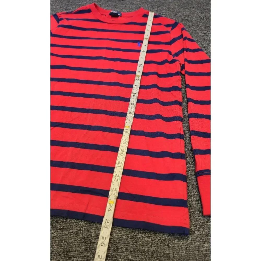 Vintage Polo Ralph Lauren Red w Navy Stripes Long Sleeve Shirt Youth Large 14-16